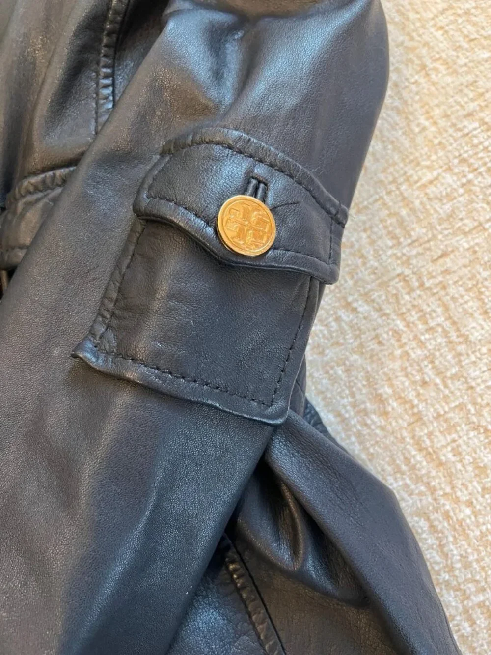 Tory Burch Black Leather Military Style Jacket Sz XS
